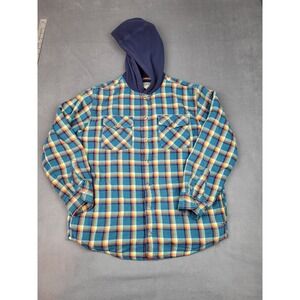LL Bean Fleeece Lined Flannel Shirt Kids L 14 16‎ Blue Plaid Hoodie Warm Outdoor